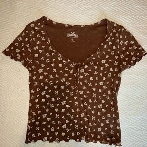 Hollister, Brown, Floral, button crop top